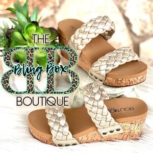 Corkys Delightful Braided Wedge Sandals in Gold